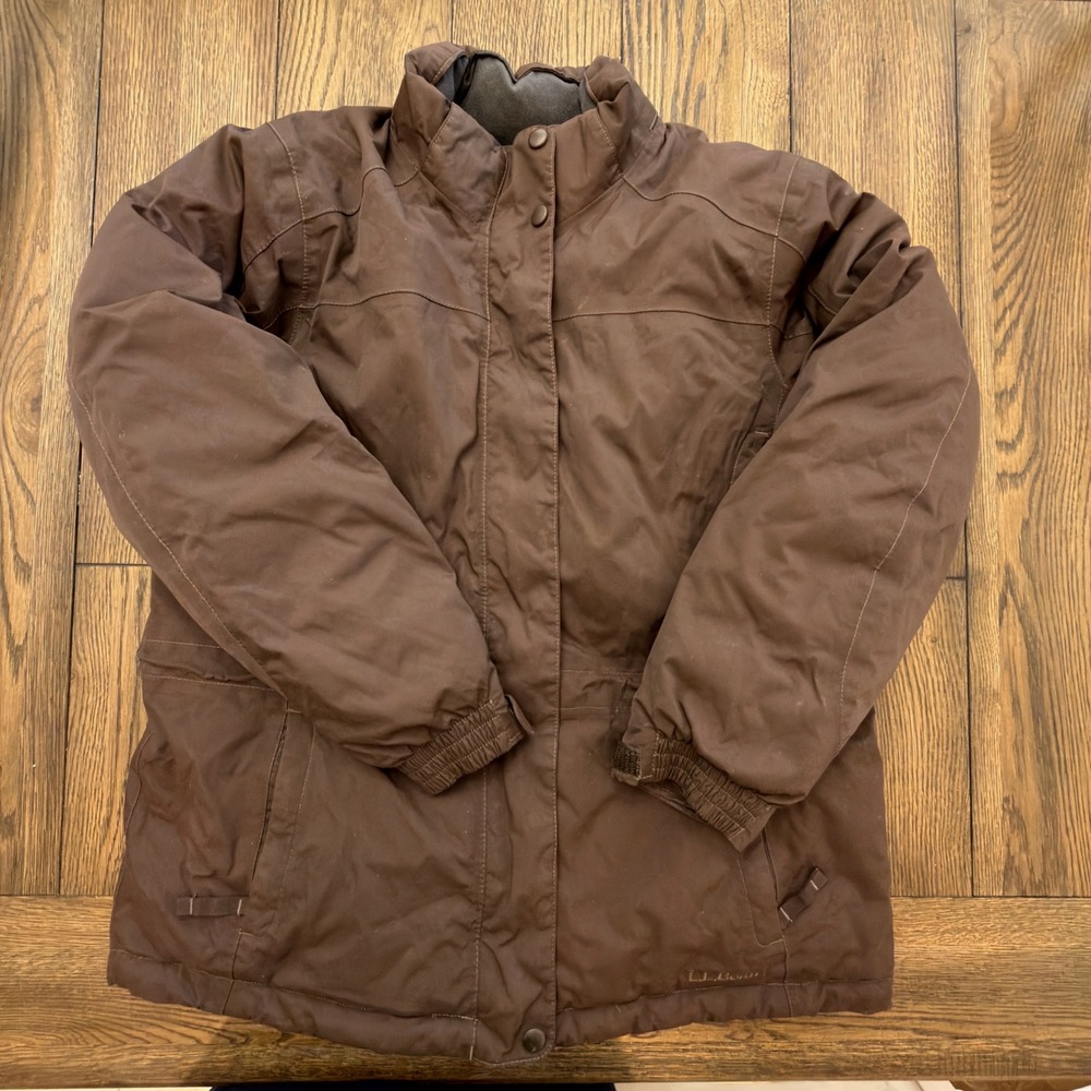 L.L.Bean Goose Down Jacket PXL Brown Quilted Puffer Winter Coat Vintage Tag